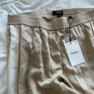 100% Silk Theory Tan Track Pant Size 4 NWT